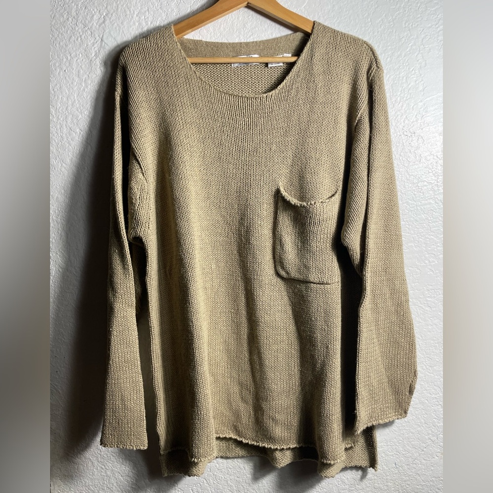 Elements Exclusively Spiegel Tan Knit Sweater Linen & Cotton Size M Side Slit
